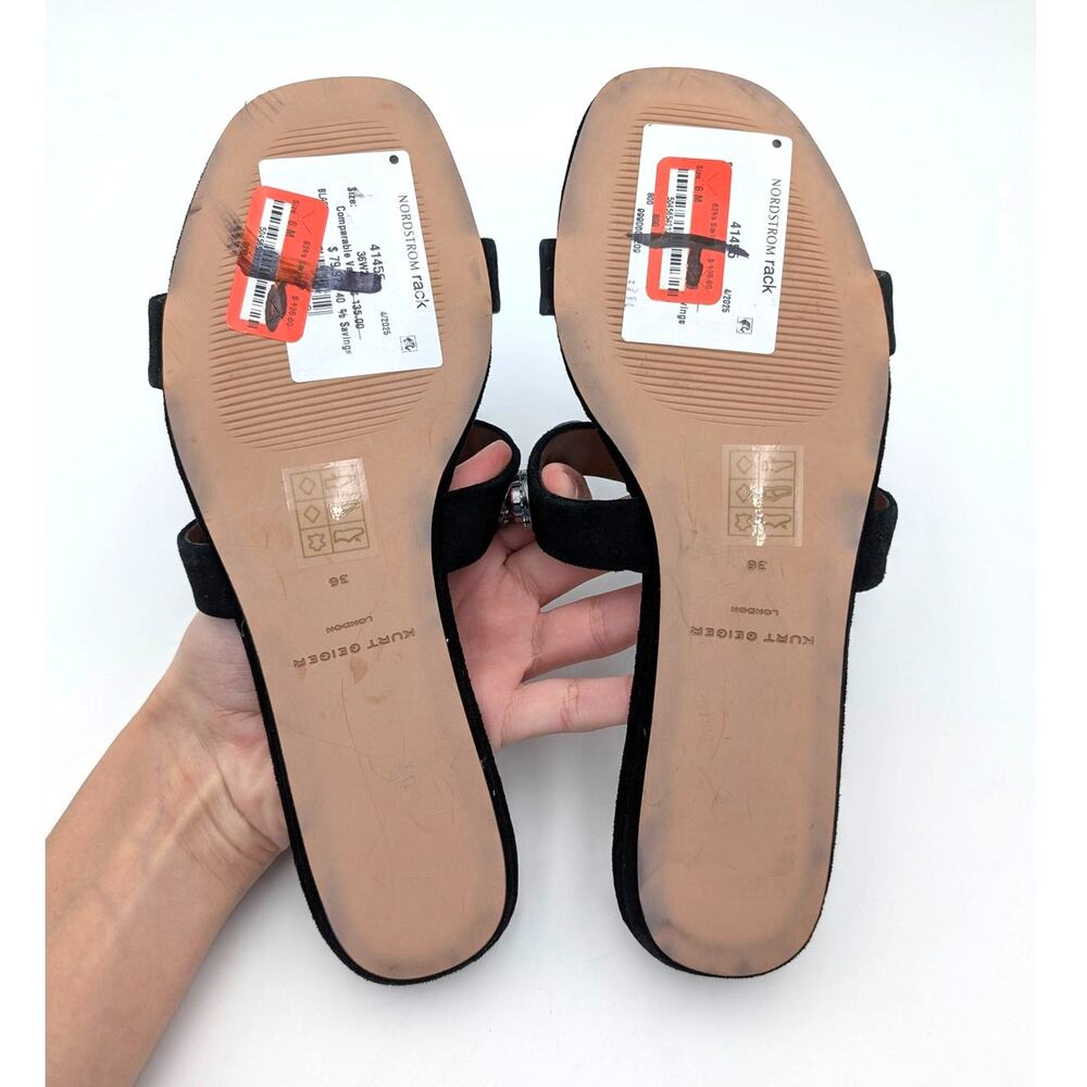 Kurt Geiger Octavia Slip-On Flat Sandals Open Toe Women's Black Size US6 EU36 - Picture 8 of 10